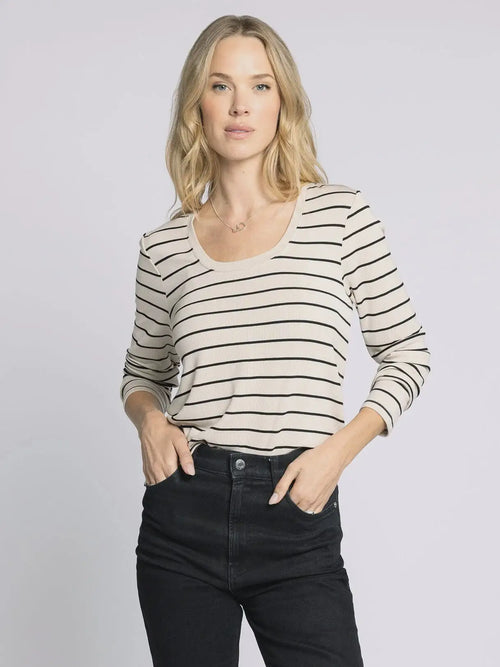 Womenās boho chic clothing featuring the THREAD AND SUPPLY LAUREN TOP striped long-sleeved shirt