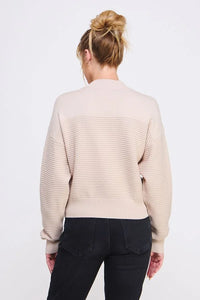 Women’s beige fine gauge dolman sweater with twin texture rib and round neck