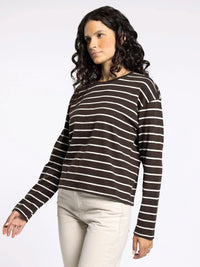 Women’s black and white striped long-sleeve crewneck shirt from Thread and Supply Nellie for women’s boho chic clothing at Shop Daisy