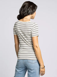 Women’s cream and black striped short-sleeve boat neck katara tee by Thread and Supply