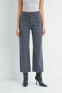 Women’s cropped wide leg denim cargo pants in charcoal grey from NAUTICAL HIGH RISE collection