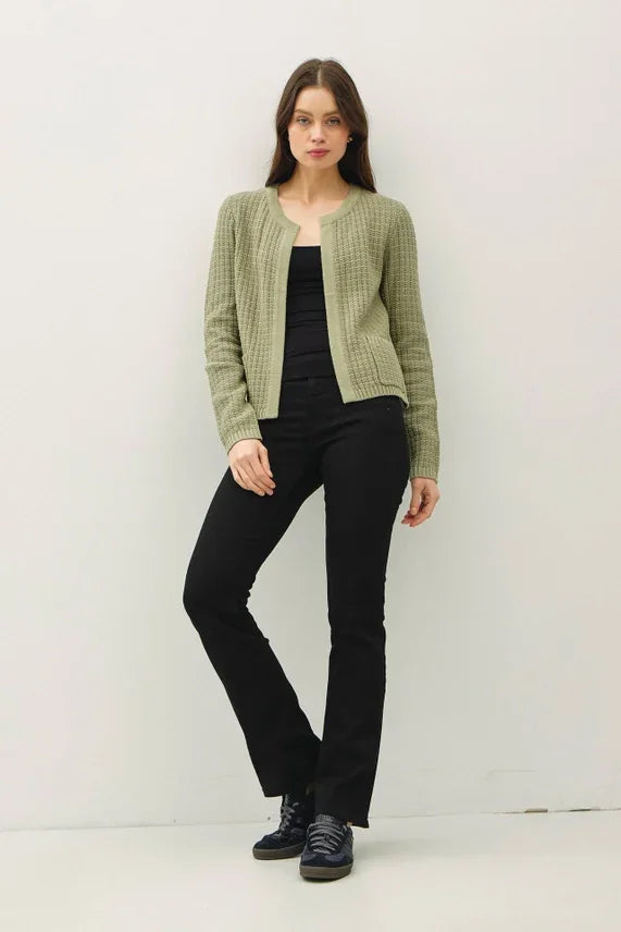 Women’s light green chunky knit open front cardigan from Chunky Knit Open collection