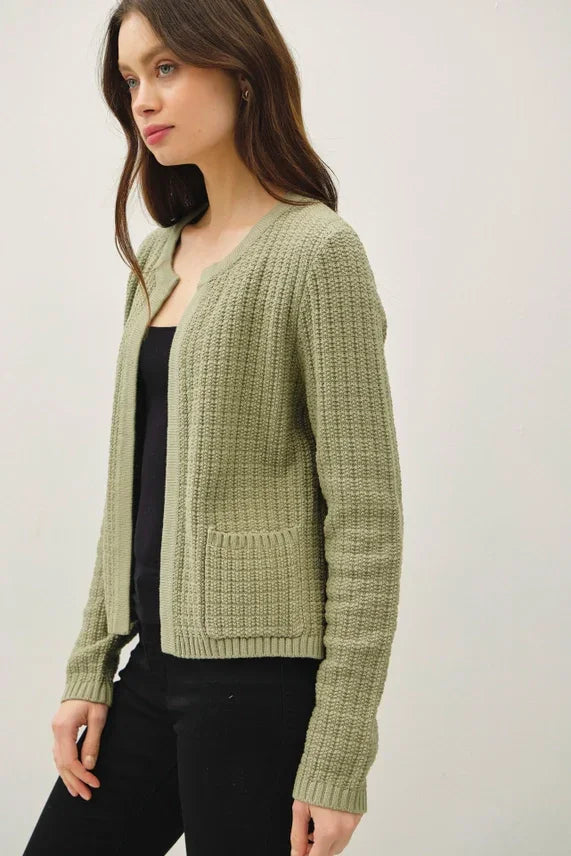 Women’s sage green chunky knit open front cardigan from CHUNKY KNIT OPEN FRONT CARDIGAN