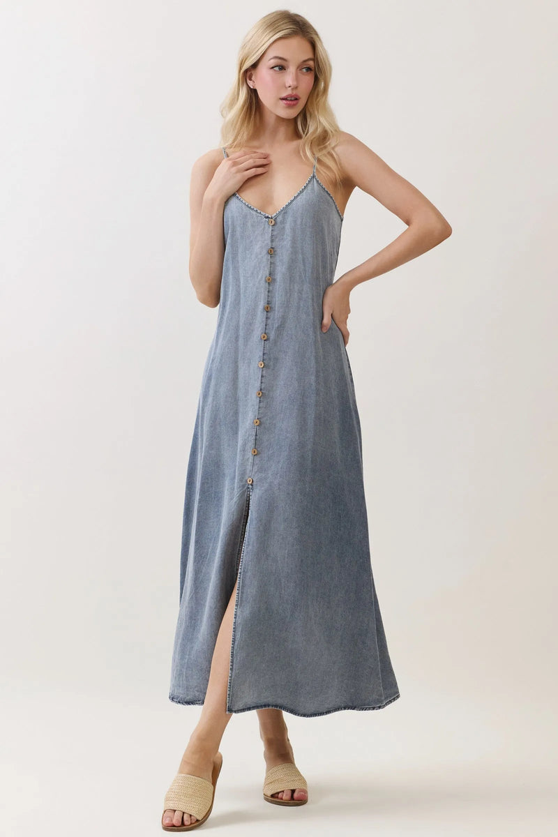DENIM TENCEL FLOWY MAXI DRESS
