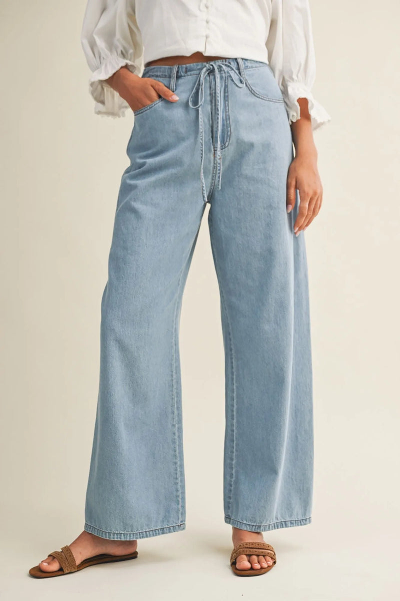 RELAXED DENIM PANTS WITH DRAWSTRING WAIST