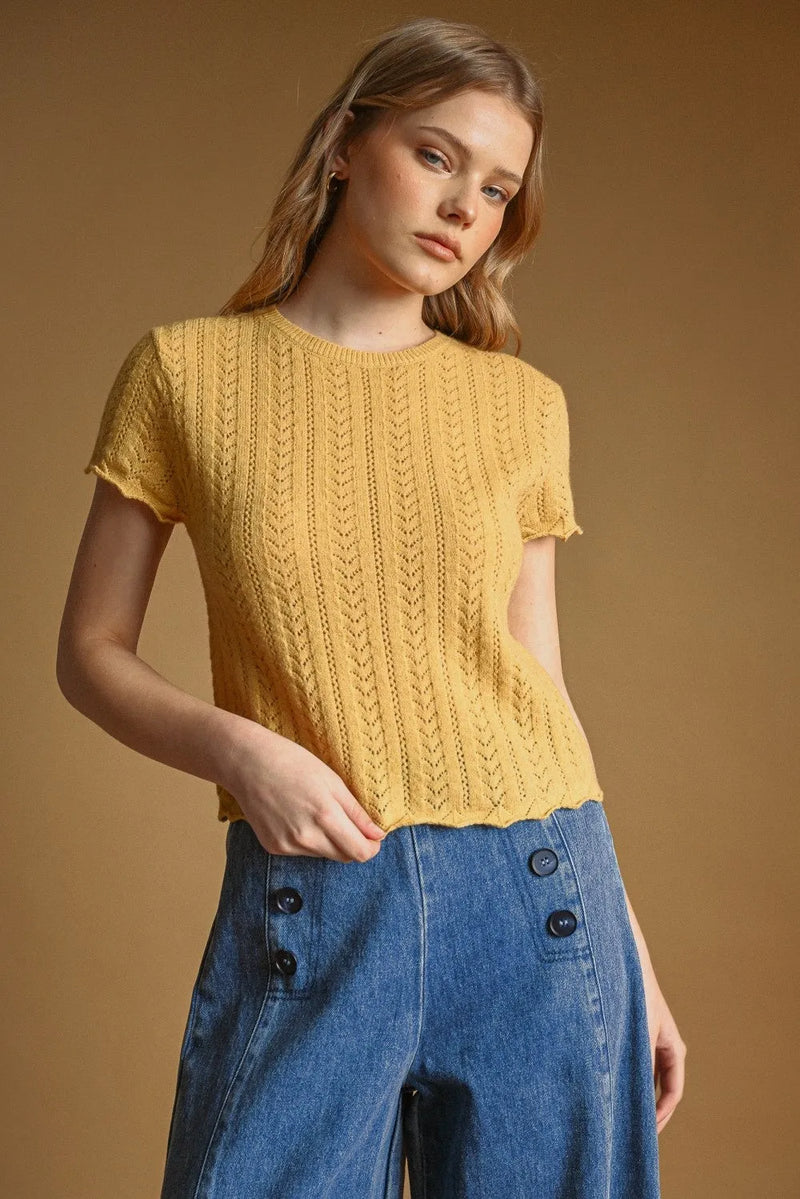 POINTELLE SHORT SLEEVE KNITTED TOP