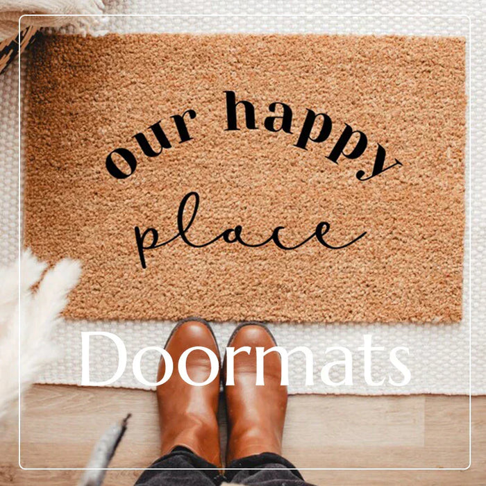 Doormat featuring our happy place text, part of the Daisy Lane Doormats collection.