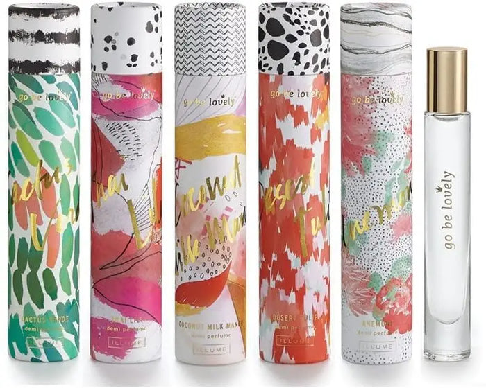 Colorful patterned perfume bottles in the Shop Daisy Lane collection of fragrances.
