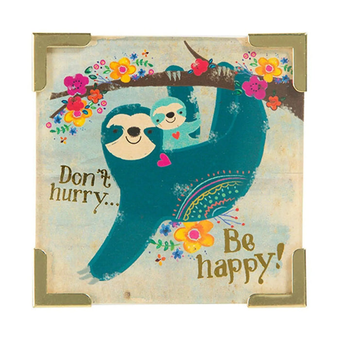 Cartoon sloth on a branch with colorful flowers, perfect for Daisy Lane boho decor.