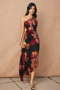 ORCHID DRIFT ASYMMETRICAL PLEATED MAXI DRESS