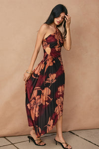 ORCHID DRIFT ASYMMETRICAL PLEATED MAXI DRESS