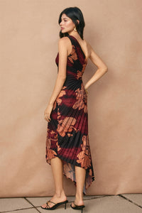 ORCHID DRIFT ASYMMETRICAL PLEATED MAXI DRESS