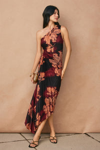 ORCHID DRIFT ASYMMETRICAL PLEATED MAXI DRESS