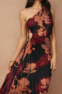ORCHID DRIFT ASYMMETRICAL PLEATED MAXI DRESS