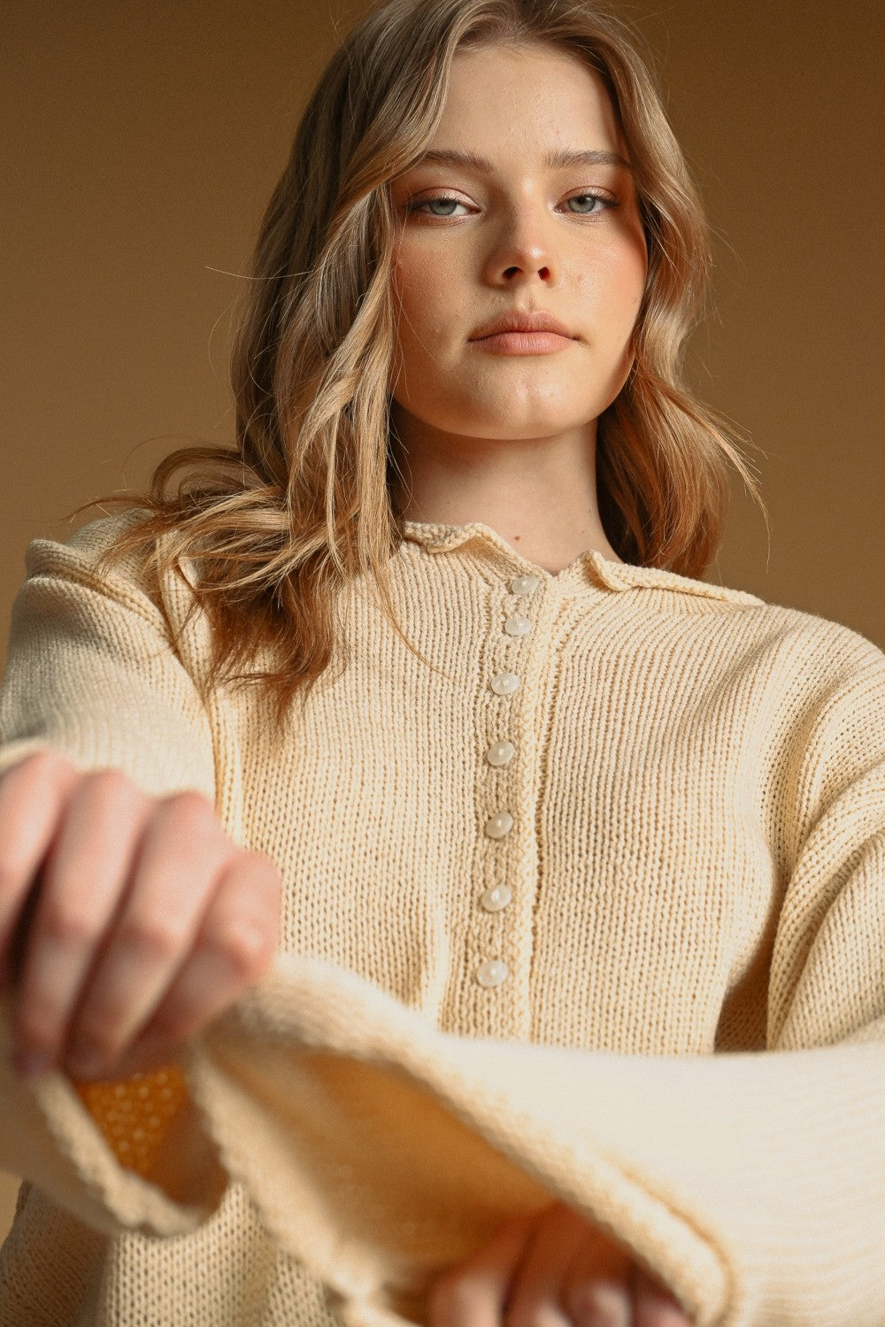 BUTTON FRONT EASY KNITTED CARDIGAN