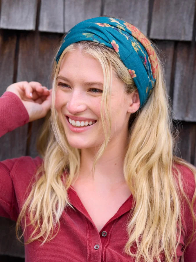 FULL BOHO BANDEAU HEADBAND - TEAL ORANGE CLUSTERS