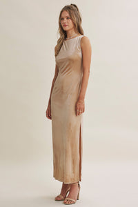 VELVET AFTER DARK DEEP V BACK BODYCON MAXI DRESS WITH SLIT