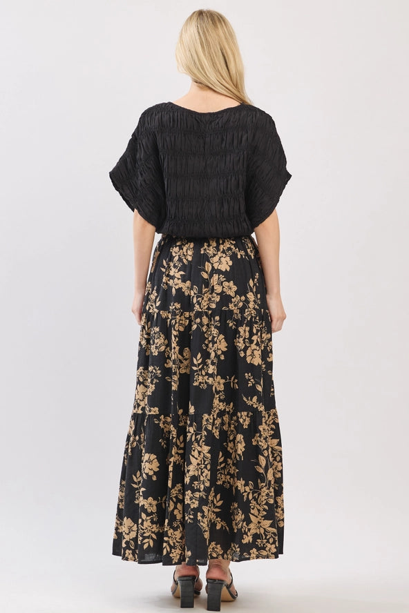 DRAWSTRING TIERED MIDI SKIRT