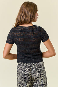 RUFFLE STRETCH LACE FITTED TOP