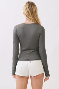 DOUBLE LAYER V NECK LONG SLEEVE BASIC TOP