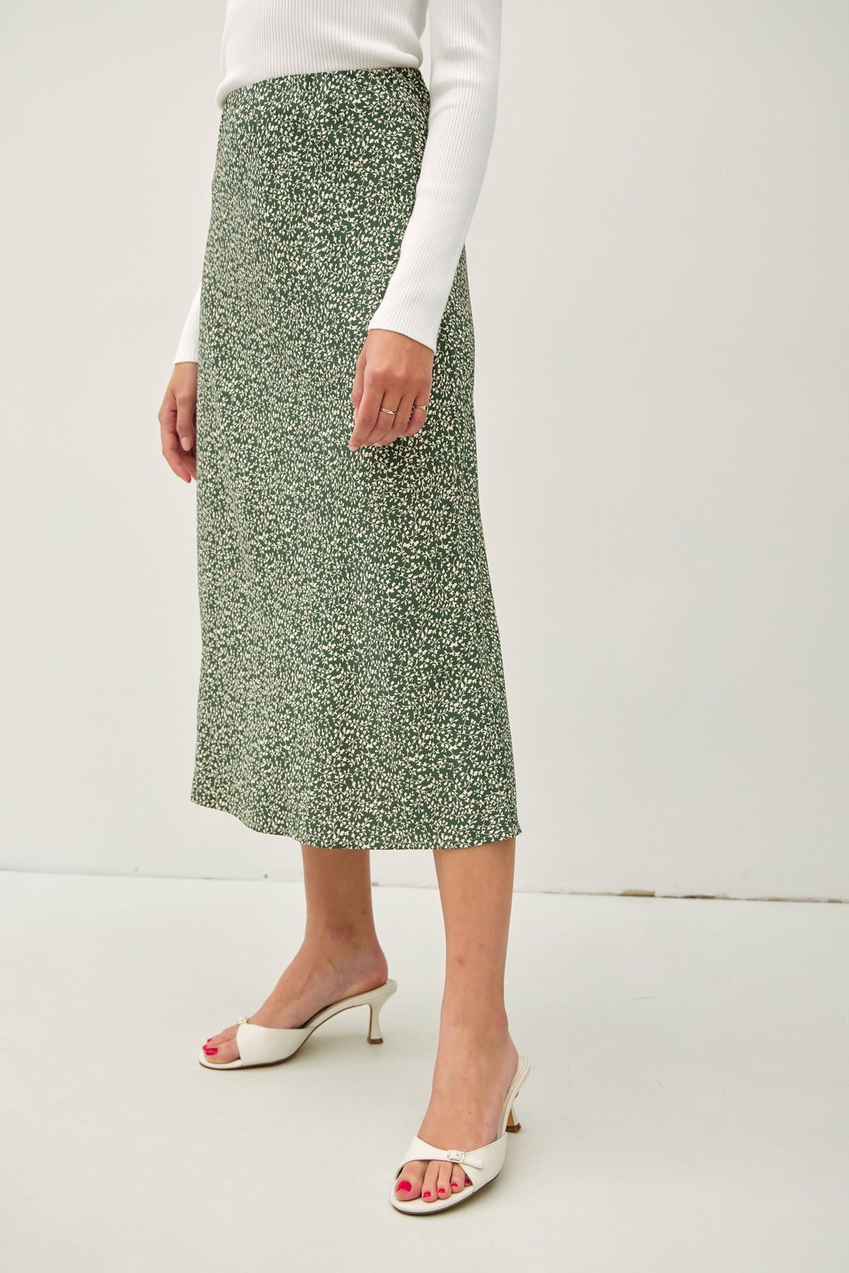 PRINT MIDI SKIRT WITH ELASTIC WAISTBAND