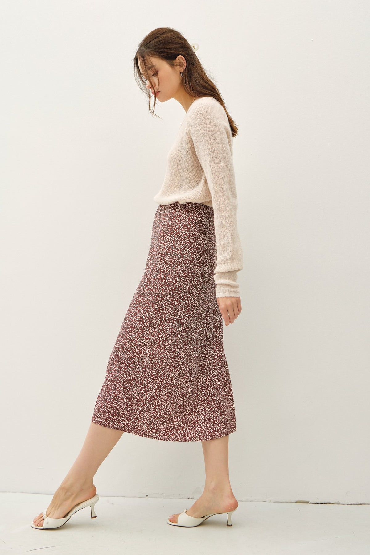 PRINT MIDI SKIRT WITH ELASTIC WAISTBAND