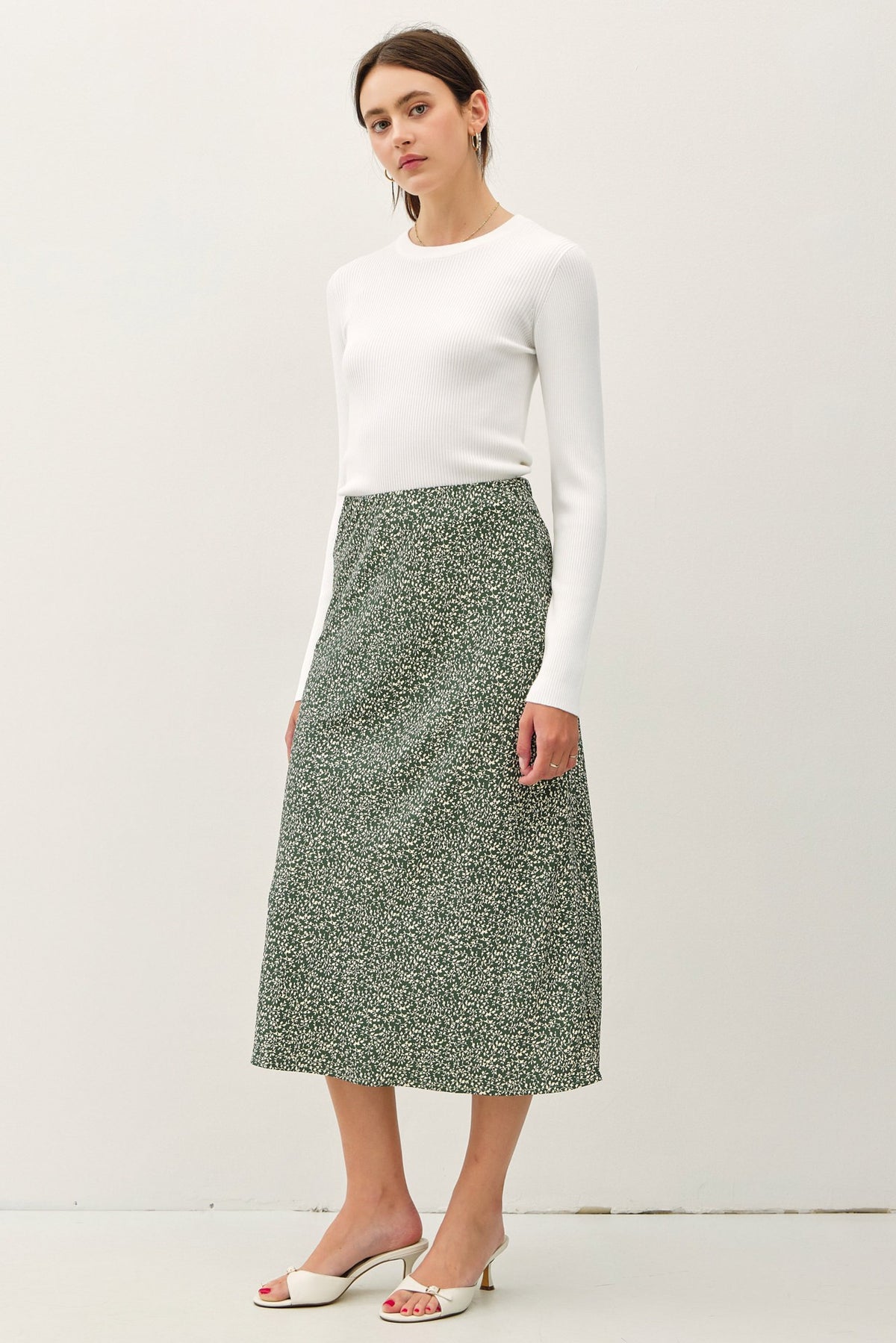 PRINT MIDI SKIRT WITH ELASTIC WAISTBAND