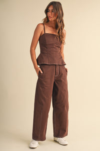 STRETCH TWILL STRUCTURED  BARREL PANTS