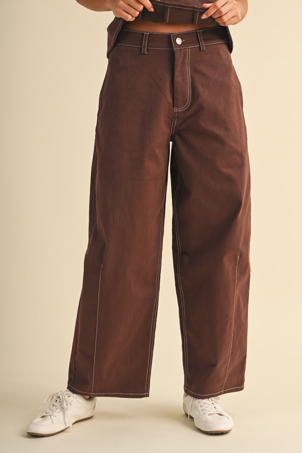STRETCH TWILL STRUCTURED  BARREL PANTS