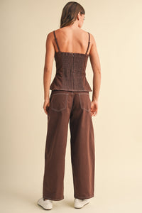 STRETCH TWILL STRUCTURED  BARREL PANTS