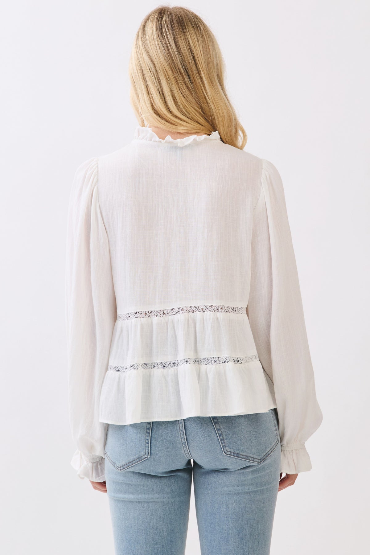 RUFFLE NECK TIERED LONG SLEEVE BLOUSE