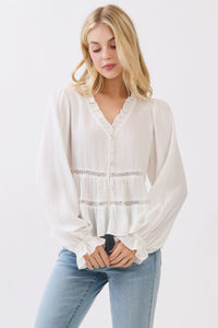RUFFLE NECK TIERED LONG SLEEVE BLOUSE
