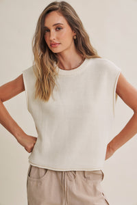 EVERYDAY EDIT RELAXED COTTON SWEATER VEST WITH EXPOSED SEAMS