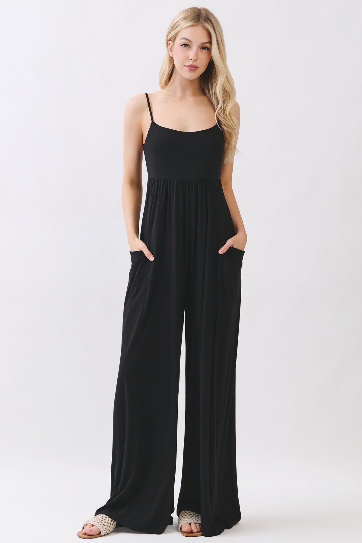 SOLID WIDE LEG CAMI JUMPSUIT