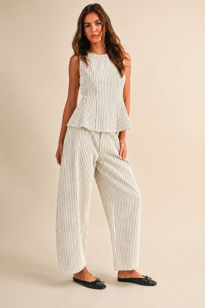 STRIPE SLEEVELESS PEPLUM TOP