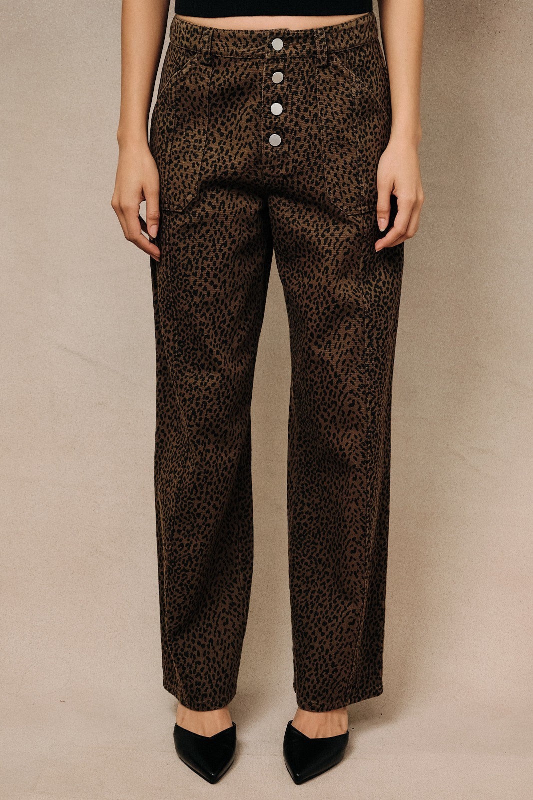 BUTTON FRONT STRAIGHT LEG DENIM JEANS
