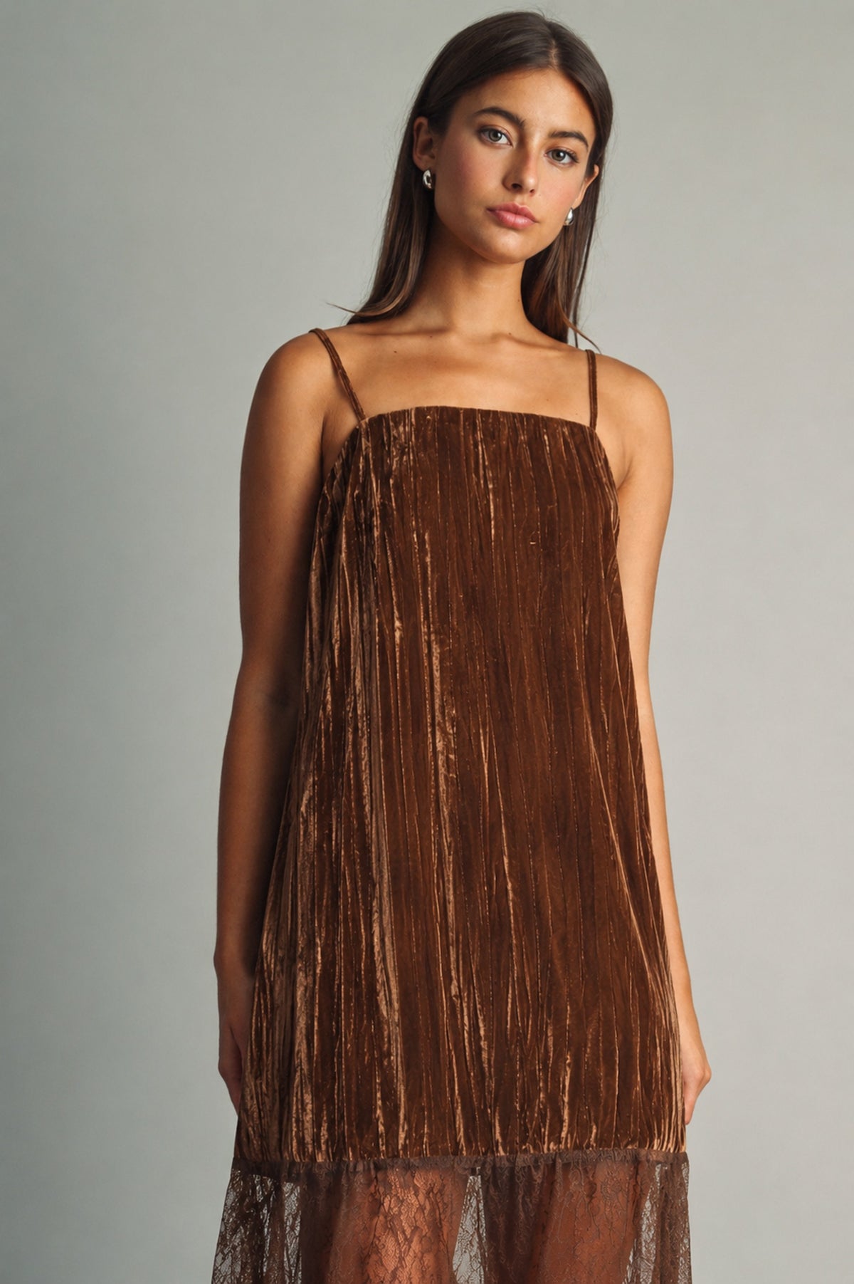 TEXTURED VELVET AND LACE COMBO MAXI DRESS