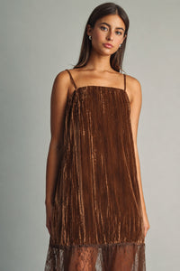 TEXTURED VELVET AND LACE COMBO MAXI DRESS