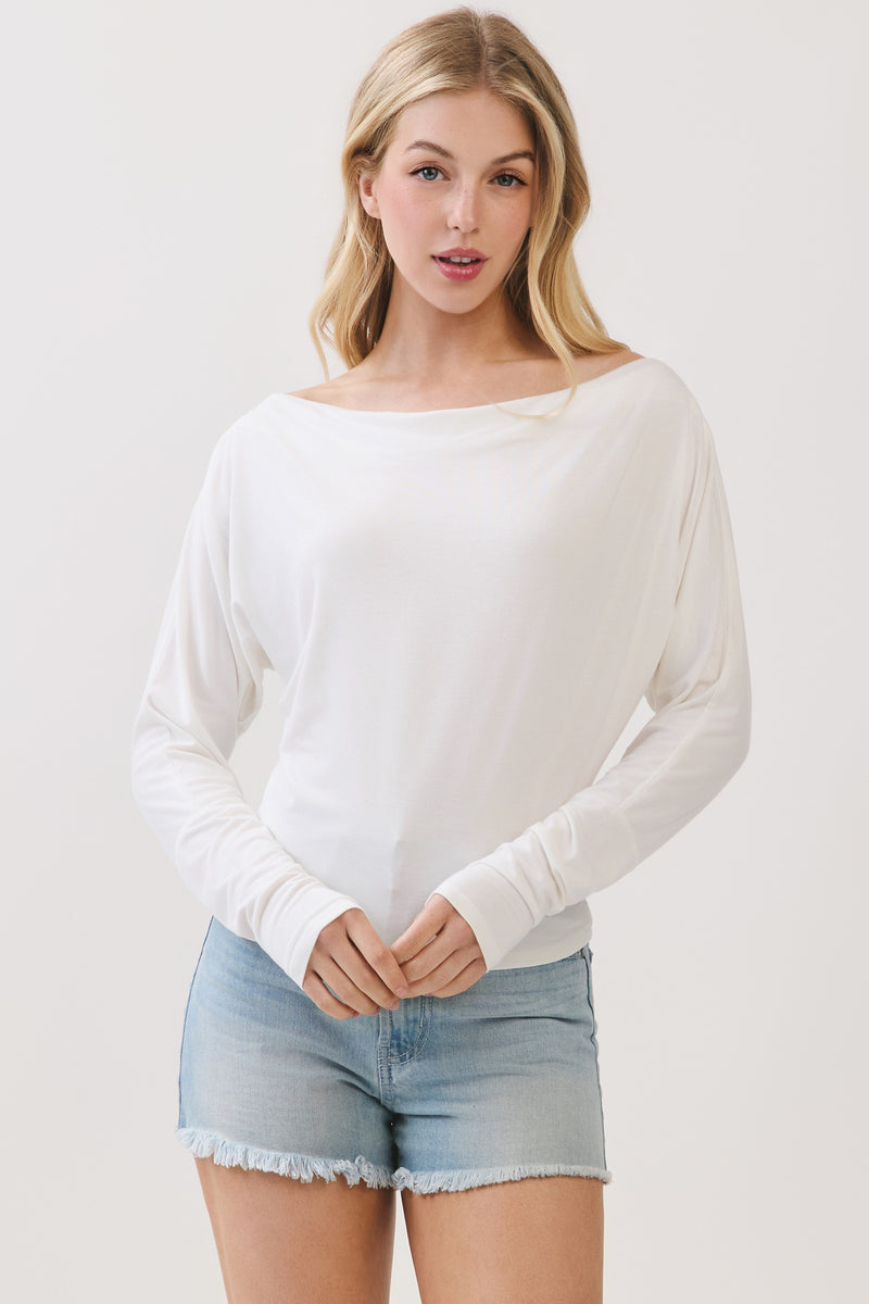 OFF SHOULDER LONG SLEEVE FITTED TOP