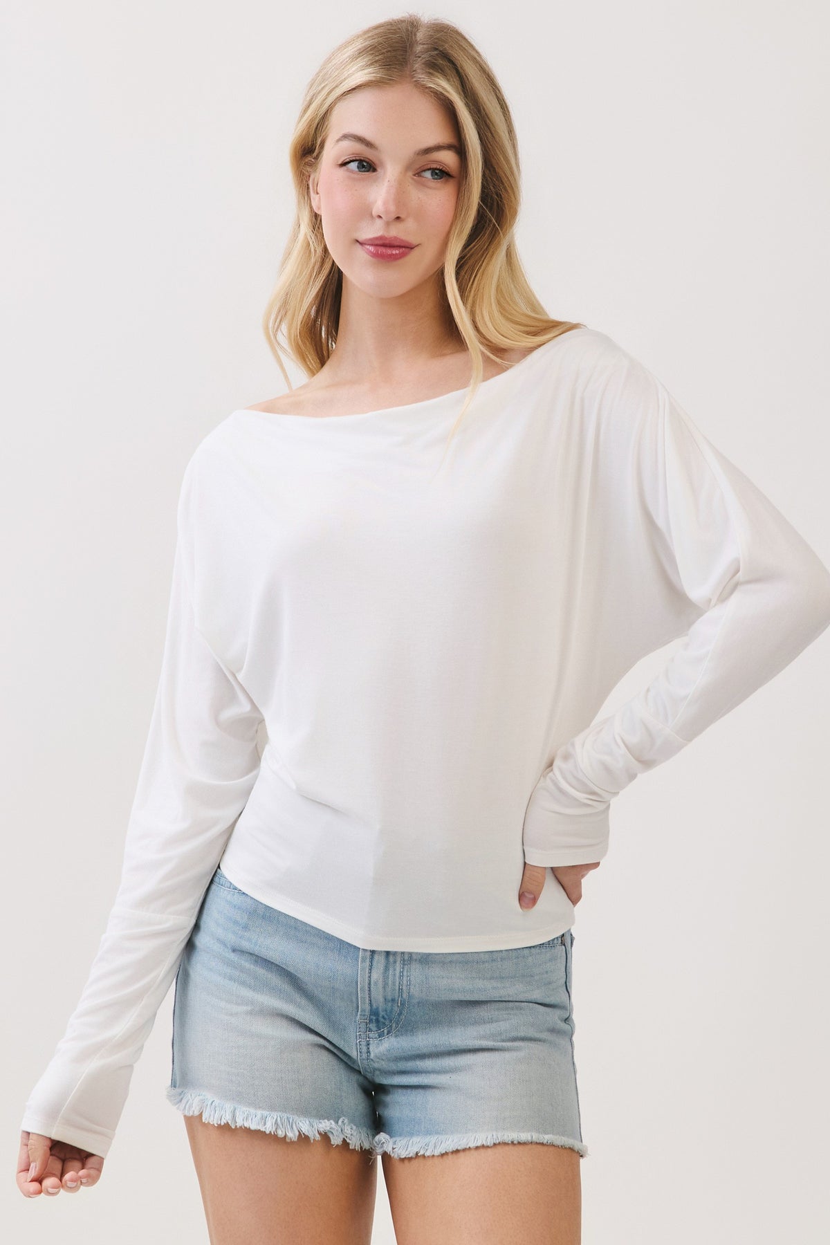 OFF SHOULDER LONG SLEEVE FITTED TOP