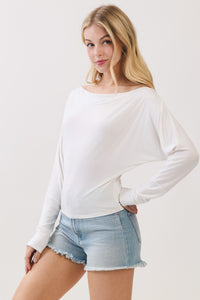OFF SHOULDER LONG SLEEVE FITTED TOP