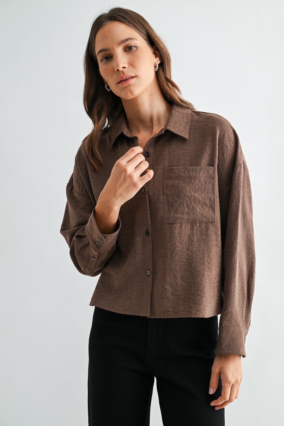 SUEDE COLLARED NECK BUTTON DOWN SHIRT