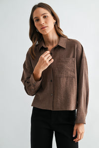 SUEDE COLLARED NECK BUTTON DOWN SHIRT