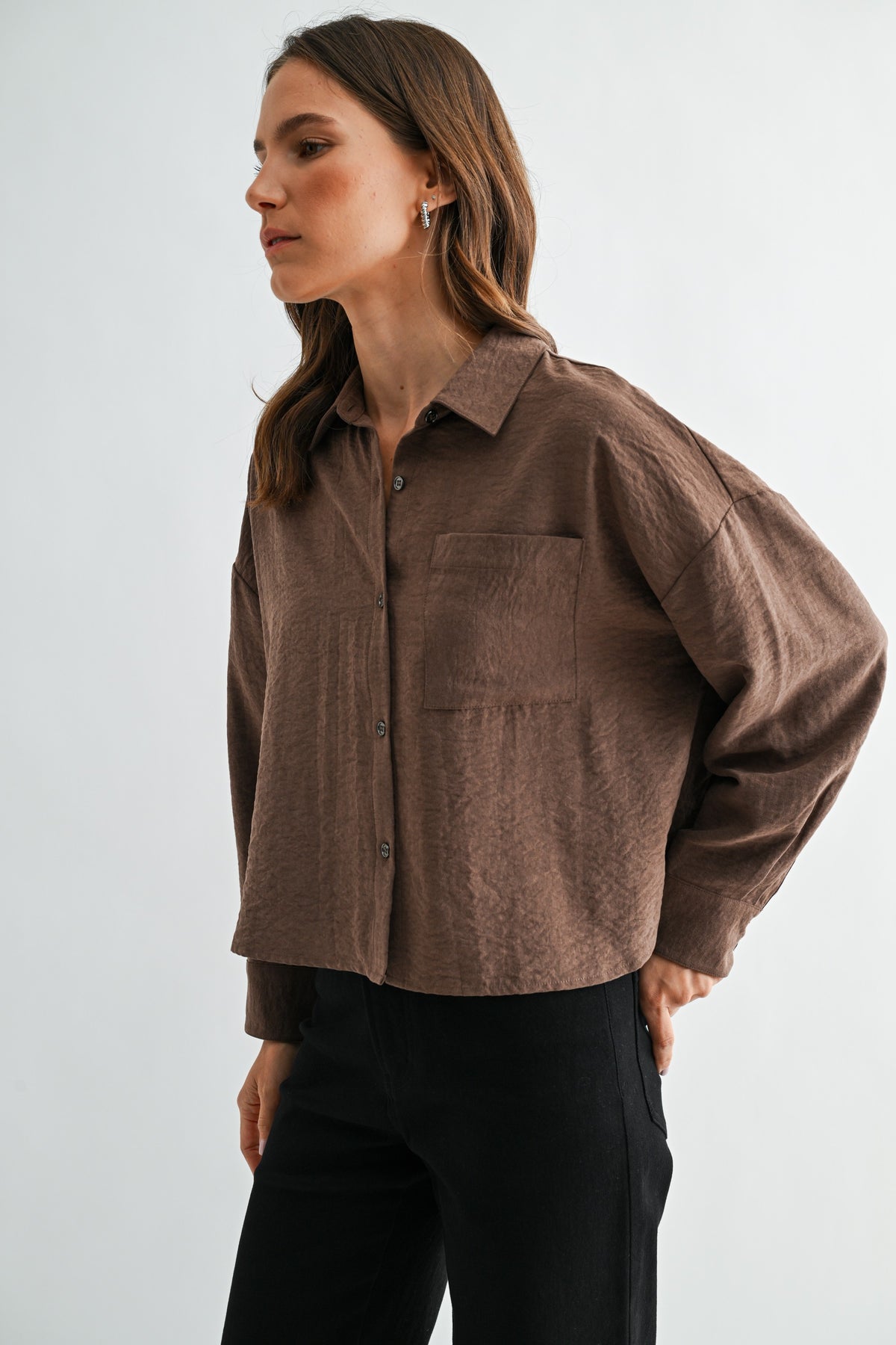 SUEDE COLLARED NECK BUTTON DOWN SHIRT