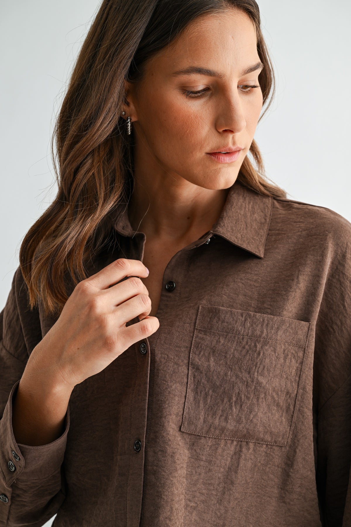 SUEDE COLLARED NECK BUTTON DOWN SHIRT
