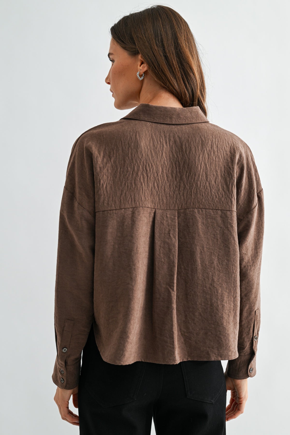 SUEDE COLLARED NECK BUTTON DOWN SHIRT