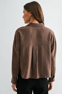SUEDE COLLARED NECK BUTTON DOWN SHIRT