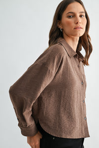 SUEDE COLLARED NECK BUTTON DOWN SHIRT