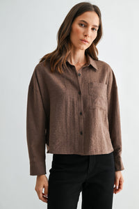 SUEDE COLLARED NECK BUTTON DOWN SHIRT