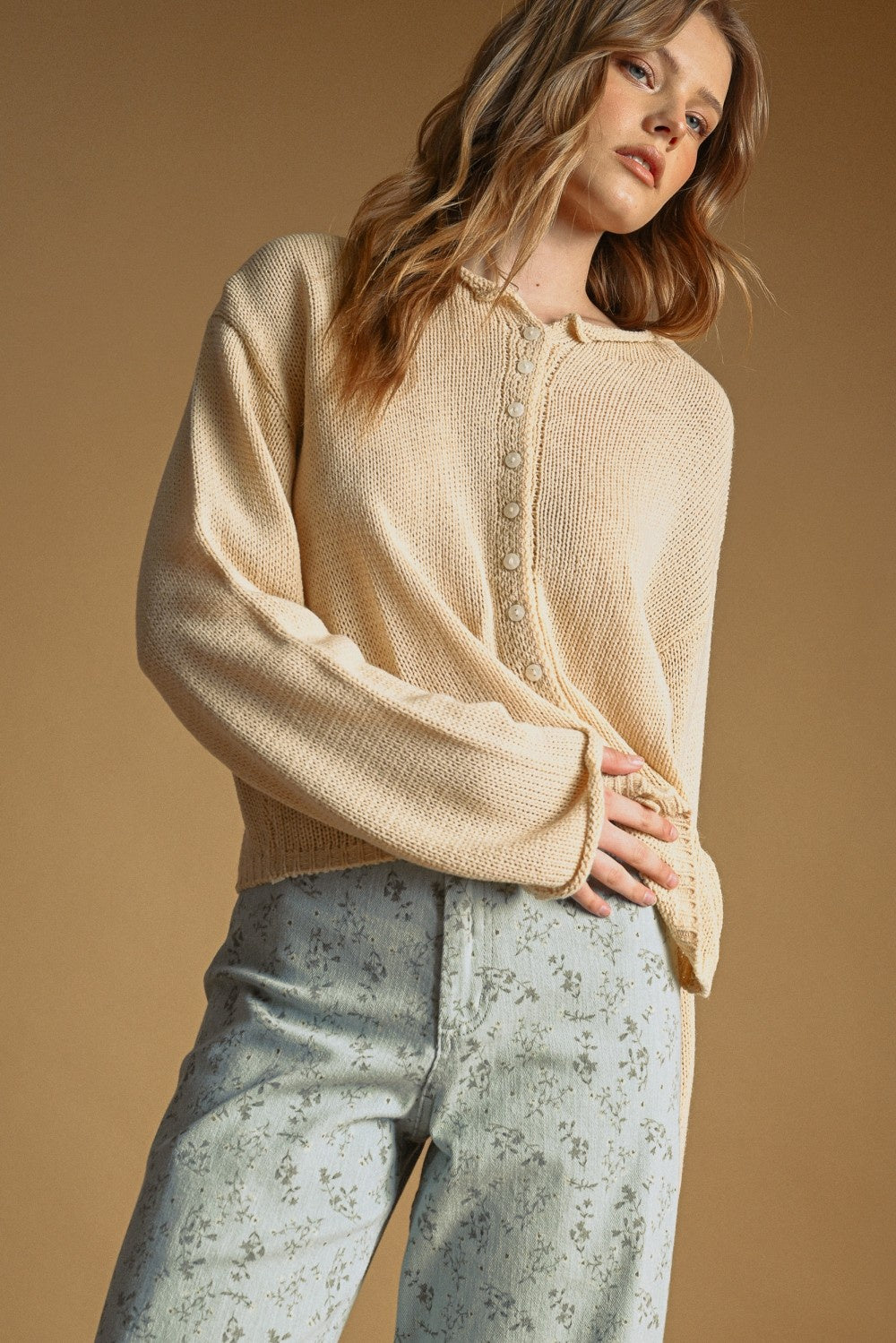 BUTTON FRONT EASY KNITTED CARDIGAN